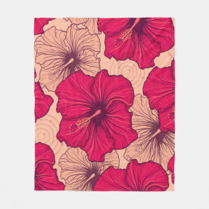 Handgezeichnete Hibiskusblüten Vintage Fleecedecke