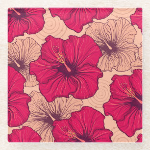 Handgezeichnete Hibiskusblüten Vintage Glasuntersetzer