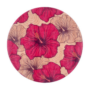 Handgezeichnete Hibiskusblüten Vintage Schneidebrett