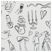 handgezeichnete Hochzeit Ehe Braut-Toile Stoff (Nahaufnahme)