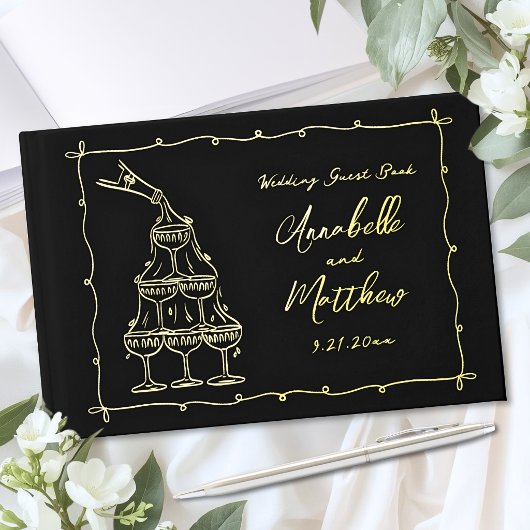 Handgezeichnete Hochzeit Gold Gästebuch