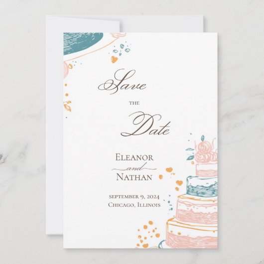 Handgezeichnete Hochzeit Save the Date ausgefeilt Einladung (Vorderseite)