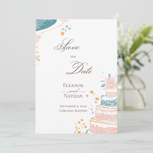 Handgezeichnete Hochzeit Save the Date ausgefeilt Einladung (Stehend Vorderseite)