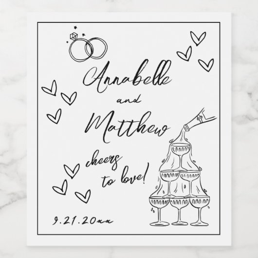 Handgezeichnete Hochzeit Weinetikett (Einzelnes Label)