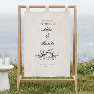 Handgezeichnete Hochzeits-Champagner-Paar-Gläser Banner