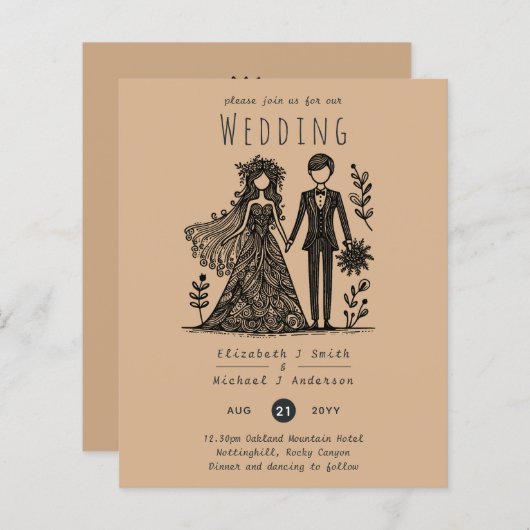 Handgezeichnete Hochzeitsbrücke Cartoon Groom Tera (Vorne/Hinten)