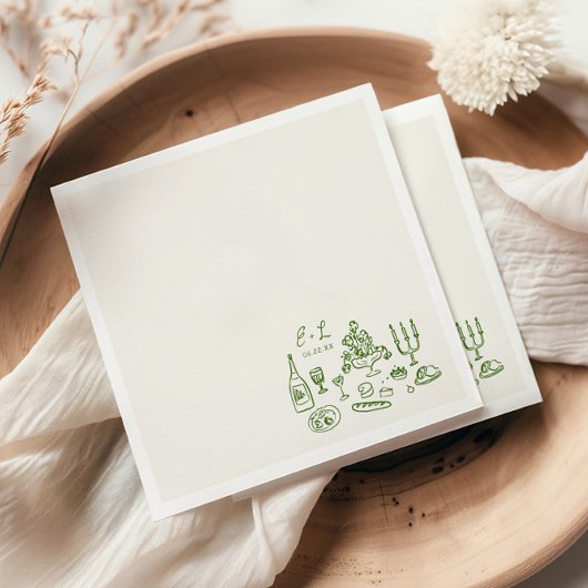 Handgezeichnete Hochzeitsessen-Initialen Serviette
