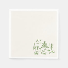 Handgezeichnete Hochzeitsessen-Initialen Serviette