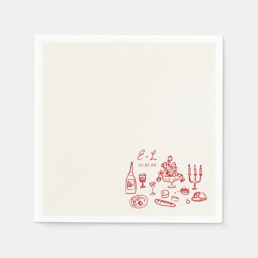 Handgezeichnete Hochzeitsessen-Initialen Serviette (Vorderseite)