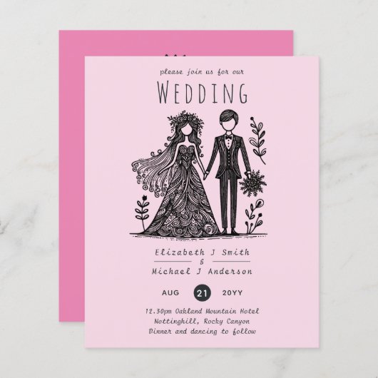 Handgezeichnete Hochzeitsheirat Cartoon Bride Groo (Vorne/Hinten)