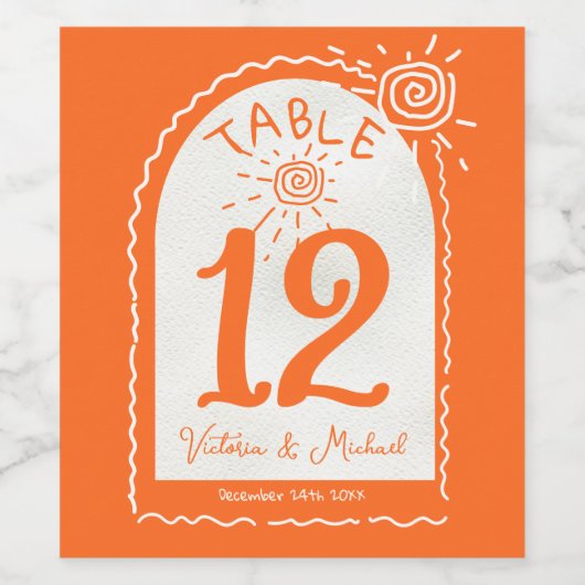 Handgezeichnete Hochzeitskarten für Tischnummern Weinetikett (Einzelnes Label)