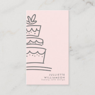 Handgezeichnete Hochzeitstorte Blush & Gray Visitenkarte