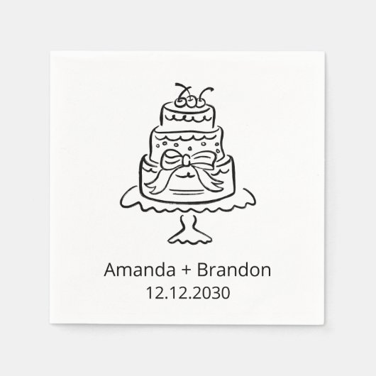 handgezeichnete Hochzeitstorte Serviette (Vorderseite)