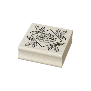 Handgezeichnete Hollies Diamond Modern Frohe Weihn Gummistempel