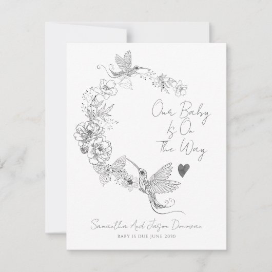 Handgezeichnete Hummingvogel Botanische Schwangers Ankündigung (Vorderseite)