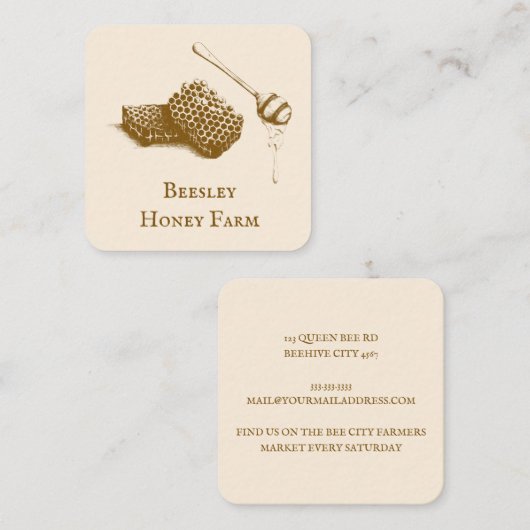 Handgezeichnete Illustration Honey Farm Beekeeper Quadratische Visitenkarte (Vorne/Hinten)