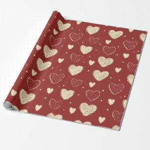 Handgezeichnete Illustration mit Beige-Rot-Herzmus Geschenkpapier