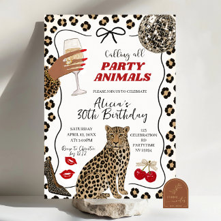 Handgezeichnete Illustration Wilde Party-Tier-Gebu Einladung