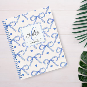 Handgezeichnete Illustrationen Blauer Coquette Bow Notizblock