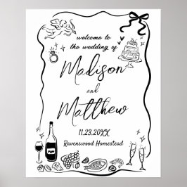 Handgezeichnete Illustrationen Doodle Wedding Poster