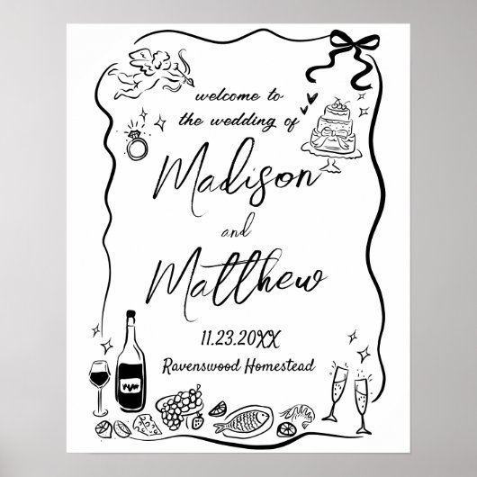 Handgezeichnete Illustrationen Doodle Wedding Poster (Vorne)