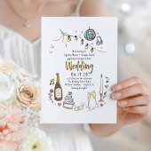 Handgezeichnete Illustrationen Doodles Funky Weddi Einladung