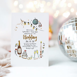 Handgezeichnete Illustrationen Doodles Funky Weddi Einladung
