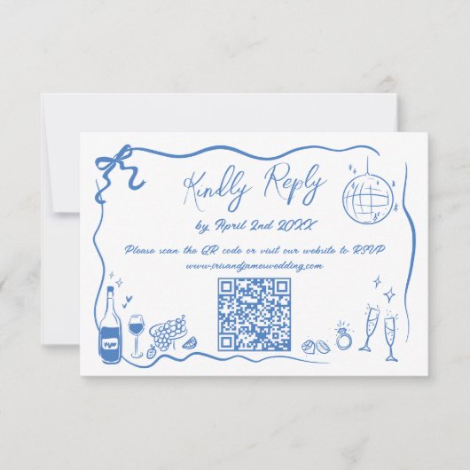 Handgezeichnete Illustrationen Doodles Hochzeiten RSVP Karte (Vorderseite)