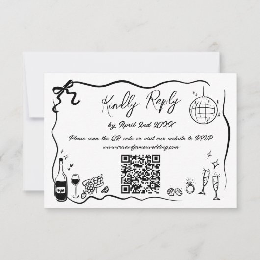 Handgezeichnete Illustrationen Doodles Hochzeiten RSVP Karte (Vorderseite)