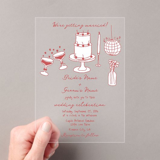 Handgezeichnete Illustrationen Doodles Maroon Hoch Acryleinladungen (Insitu (Handheld))