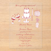 Handgezeichnete Illustrationen Doodles Maroon Hoch Acryleinladungen (Vorderseite)