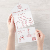 Handgezeichnete Illustrationen Doodles Maroon Hoch All In One Einladung (Abreißen)