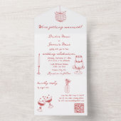 Handgezeichnete Illustrationen Doodles Maroon Hoch All In One Einladung (Innen Boden)