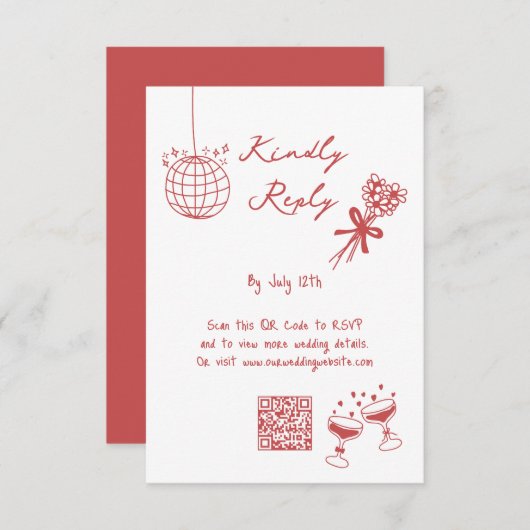 Handgezeichnete Illustrationen Doodles Maroon Hoch Begleitkarte (Vorne/Hinten)