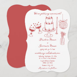 Handgezeichnete Illustrationen Doodles Maroon Hoch Einladung