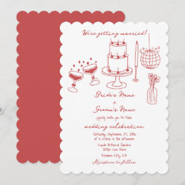Handgezeichnete Illustrationen Doodles Maroon Hoch Einladung