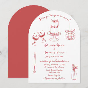 Handgezeichnete Illustrationen Doodles Maroon Hoch Einladung