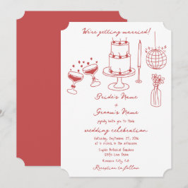 Handgezeichnete Illustrationen Doodles Maroon Hoch Einladung