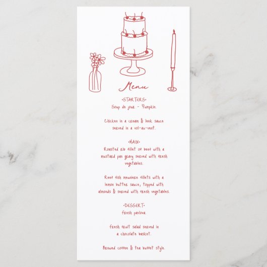 Handgezeichnete Illustrationen Doodles Maroon Hoch Menükarte (Vorderseite)