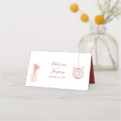 Handgezeichnete Illustrationen Doodles Maroon Hoch Platzkarte (Rückseite)