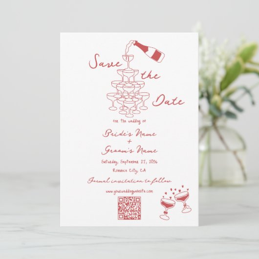 Handgezeichnete Illustrationen Doodles Maroon Hoch Save The Date (Stehend Vorderseite)