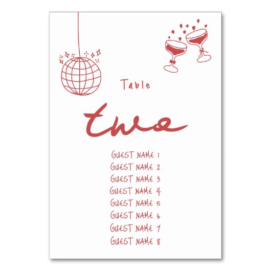 Handgezeichnete Illustrationen Doodles Maroon Hoch Tischnummer (Vorderseite)