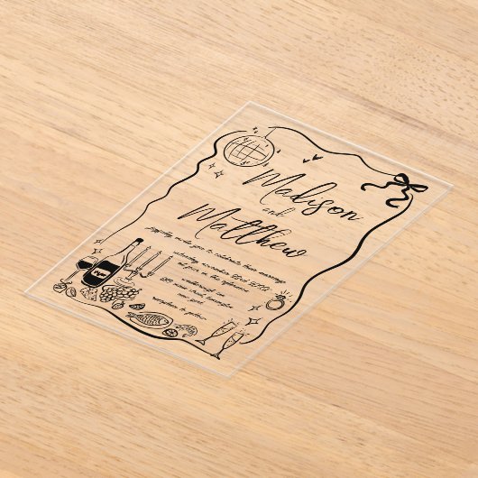 Handgezeichnete Illustrationen Doodles Wedding Par Acryleinladungen (Ablage )