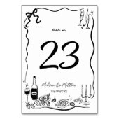 Handgezeichnete Illustrationen Doodles Wedding Par Tischnummer (Vorderseite)