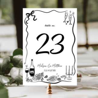 Handgezeichnete Illustrationen Doodles Wedding Par Tischnummer