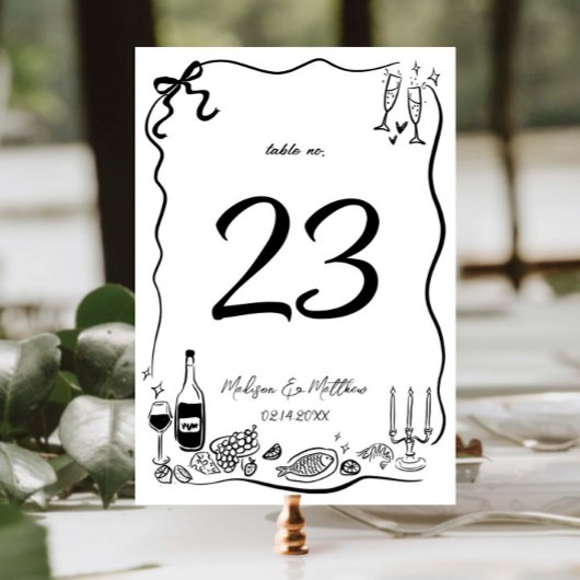 Handgezeichnete Illustrationen Doodles Wedding Par Tischnummer