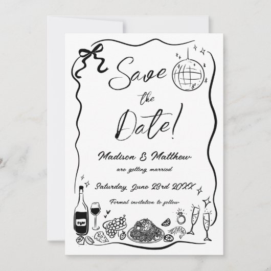 Handgezeichnete Illustrationen Scribble Doodles Ho Save The Date (Vorderseite)