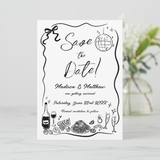 Handgezeichnete Illustrationen Scribble Doodles Ho Save The Date (Stehend Vorderseite)