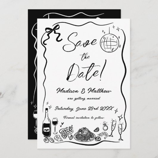 Handgezeichnete Illustrationen Scribble Doodles Ho Save The Date (Vorne/Hinten)