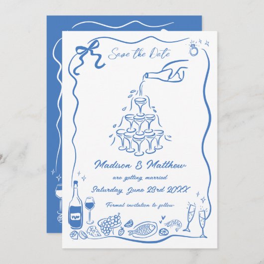 Handgezeichnete Illustrationen Scribble Doodles Ho Save The Date (Vorne/Hinten)